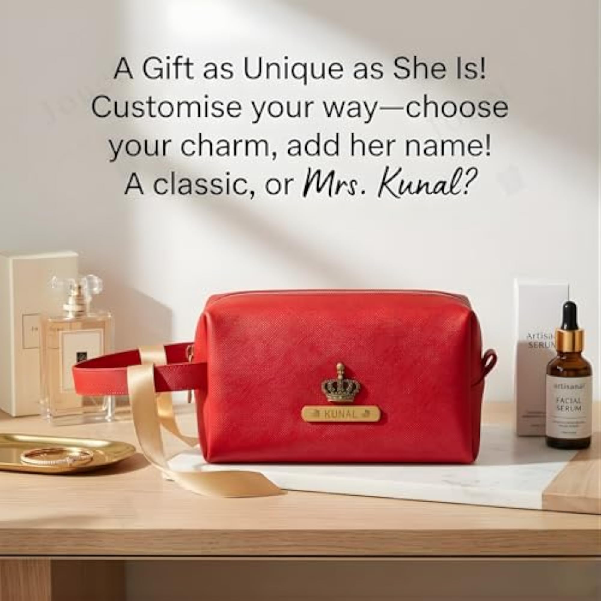 Personalised Large Synthetic Leather Vanity Pouch with Custom Name Plate