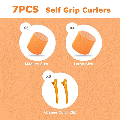 Self Grip Hair Roller Set,Hair Roller Set 7 Pcs,Heatless Hair Curlers,Hair Rollers For Long Hair,Medium And Short Hair,Hair Rollers With Hair Roller Clips And Comb,Salon Hairdressing Curlers,Diy Hair Styles, Sungenol 2 Sizes Orange Hair Rollers In 1 Set #TOP3