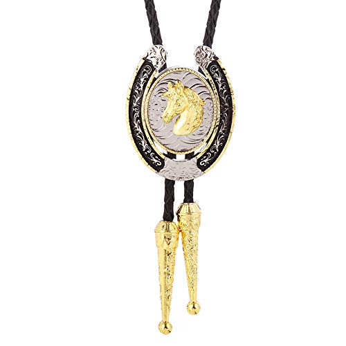 Image of HUABOLA CALYN Bolo Tie for Men- Western Cowboy Native American Golden Horse Bolo Tie