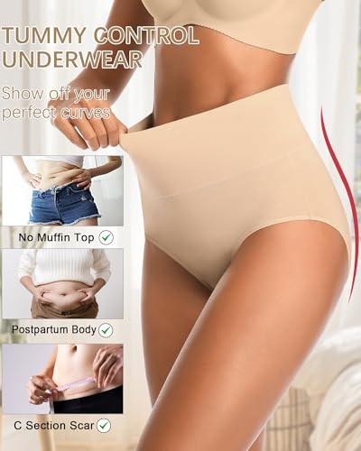 Image of CULAYII Tummy Control Underwear Womens High Waisted Cotton Panties Breathable Full Coverage Postpartum Ladies Briefs