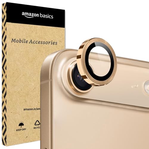 amazon basics Camera Glass Lens Protector Ring for iPhone 17 Air Case Friendly with Edge to Edge Coverage and Easy Installation (Gold)
