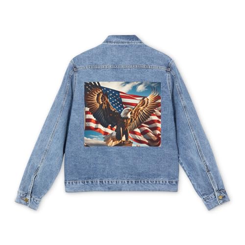 Patriotic Denim Jacket, American Flag & Eagle, Men's Outerwear, 4th of July