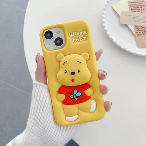 Image of Silicone Back Case Cover Compatible for iPhone 13 | Cute Fun 3D Cartoon Case | Camera Protection | 360 Degree Protection | Shock Proof - Yellow
