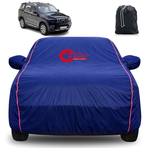Image of 100% Waterproof Car Cover for Mahindra Scorpio-N 2022-2026 | All-Weather, Dustproof & UV Protection | Heavy-Duty 3-Layer Fabric | Custom Fit with Mirror & Antenna Pocket | Navy Blue