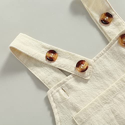 Rtnnsbbfcm Toddler Baby Boy Girl Cotton Linen Outfit Summer Fall Straps Suspender Long Pants One Piece Romper Jumpsuit (Beige,12-24 Months) #TOP4