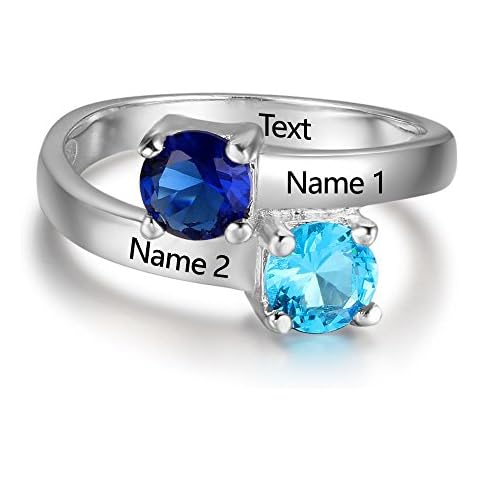 PaulaMax Jewelry Birthstone Promise Ring for Her – Custom Engraved Birthstone Ring for Women in Sterling Silver – Personalized 2 Round Birthstones, Sizes 6-9 Cover