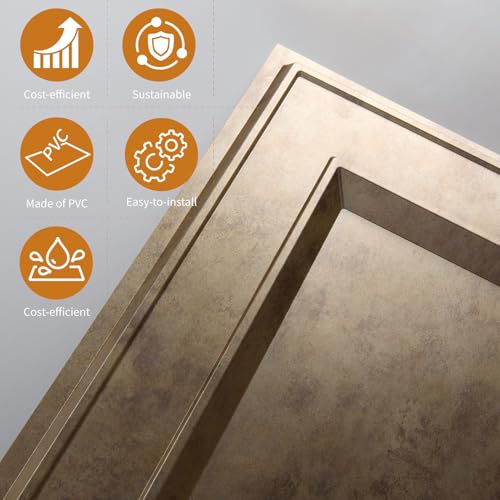 WOWSTAR 12-Pack 24\"x24\" Drop Ceiling Tiles, Waterproof Glue up Ceiling Panels, Modern Style 3D Wall Panels, Antique Gold