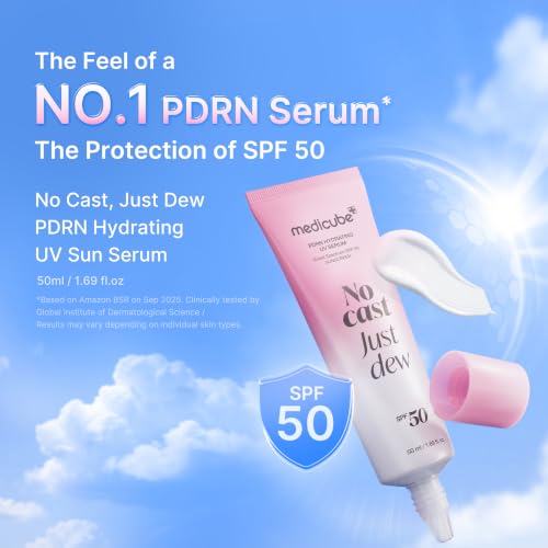 Image of medicube Sunscreen No Cast Just Dew PDRN Hydrating UV Sun Serum | SPF 50 Fast-Absorbing Sunscreen | Lightweight Hydration & Cooling | PDRN, Panthenol & Centella | Korean Skincare, Low-Irritation