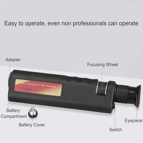Image of Agatige Optical Fiber Microscope, 400x Handheld, LED Light, 2.5mm & 1.25mm Adapters, Fiber Cable Detector for SC FC ST LC