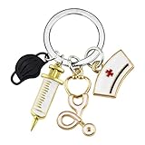 Daxlizy Llavero de Enfermera Novedad Estetoscopio Jeringa Enfermera Llavero Estudiante de Medicina Regalo, Llavero Colgante Gorra de Enfermera (Negro)