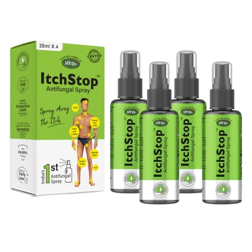 Image of ItchStop Spray for Women & Men | Hands-Free Ayurvedic & Herbal Formula - Anti Bacterial, Anti Itch, Anti Chafing & Anti Fungus for Skin Fungal Infection on Thighs, Feet, Back, Hand, Underarm, Private Parts & Nail | Fast-Acting on Ringworm, Eczema, Redness, Jock Itch, Itchy Skin & Irritation | Safe for Daily Use 35ml (Pack of 4)