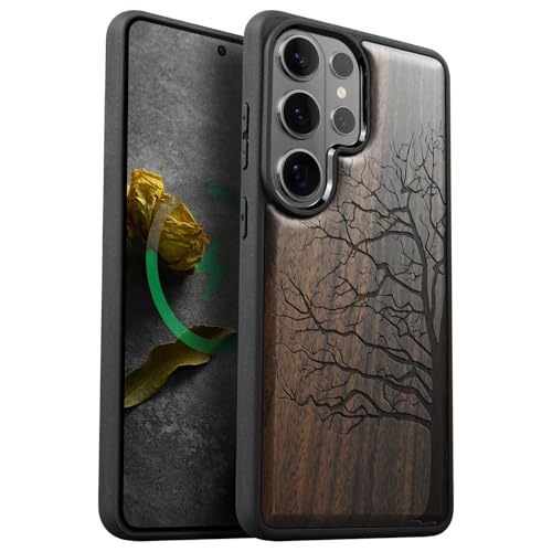 Carveit Magnetic Wooden Case for Samsung Galaxy S26 Ultra Case 2026, TPU Shockproof Cover & Wood Artisan Engraved, Compatible with MagSafe Wireless Chargers (The Bare Tree) Blackwood