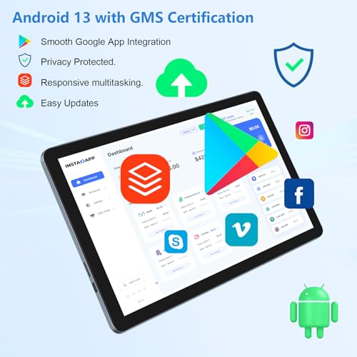 CONSUNG Tablet Android, tablet Android 13 de 10 polegadas, Octa-core 8 GB de RAM + 128 GB/1 TB expan