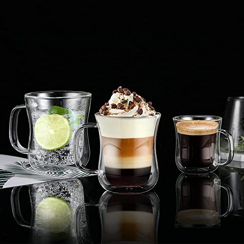 Miniatura 5 de Ecooe 2x240ml Tazas De Café De Cristal,Vasos De Doble Pared Con Asa,Tazas De Vidrio Borosilicato Paraté,Café,Leche,Latte,Macchiato