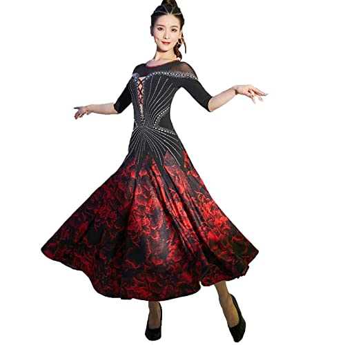ZYDANC A,L,Printed Modern Waltz Competition Costumes Ballroom Dance Dresses Women's Round Neck Tango Foxtrot Dancewear