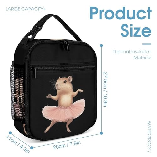 Capybara Ballet Dancer Cute Print Backpack Set of 3 Portable Lunchbox Pencil Cases for Daily Travel4