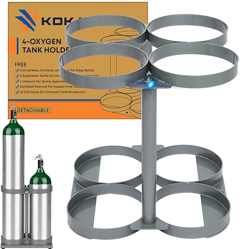 KOKAND Detachable Oxygen Tank Holder for E D M9/C Size Cylinders Heavy Duty Metal Storage Rack Portable Carrier Grey 4.5 Wide Slots 4 Tanks