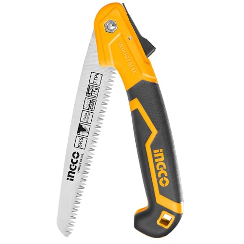INGCO 7 Inch Folding Pruning Saw High Strength SK5 Steel Mini Hand Saw with Save Lock for Garden or Tree Pruning, Camping, Wood Working, Hiking, Hunting, Survival HFSW1808