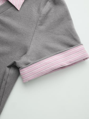 Image of CIDER Women Cotton Collar Stripe Two Tone Short Sleeve Knit Fabric Tops