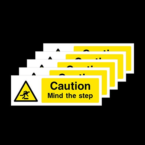 5x Caution Mind The Step Self Adhesive Stickers 300x100mm