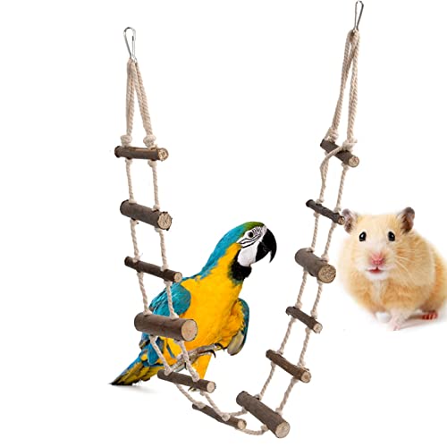 Image of 39.4in Rope Ladder Bird Ladder Wooden Bird Bridge Hamster Bridge | Rope Ladder for Small Pets Hamsters Mice Gerbils Parrots and Chinchillas