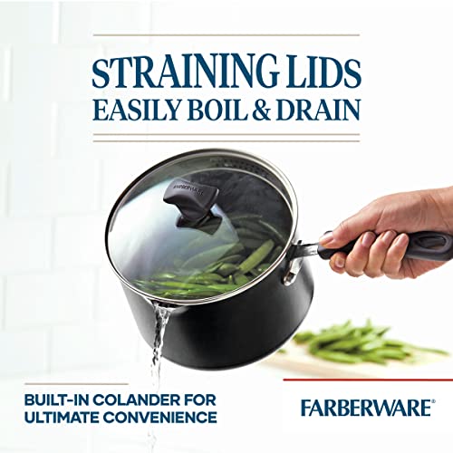 Farberware Cookstart DiamondMax Nonstick Straining Saucepan, 3-Quart, Black - image 3