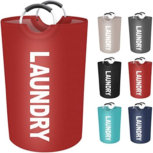 EpicTotes 115L Large Laundry Basket, Freestanding Waterproof Laundry Hamper, Collapsible Folding Tall Clothes Hamper, Easy Carry with Foam Protected Aluminum Handles for Dorm, Family, Travel (Red)