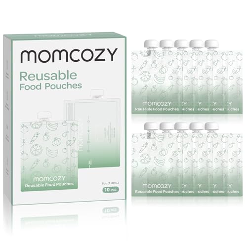 Momcozy Reusable Baby Food Pouches for Toddlers,BPA Free Plastic,Food Safe,Freezer Safe,Refillable for Applesauce Yogurt & Puree Squeeze Pouch,10 Packs,5oz