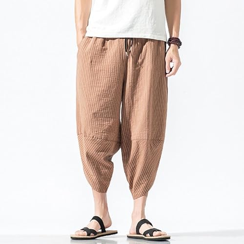 Men's Harem Pants Capri Wide Leg Plus Size Linen Pants Casual Loose Fit Summer Beach pPants with Pockets4