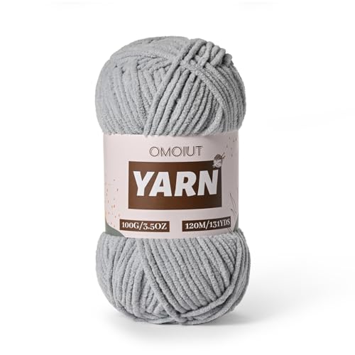 Image of Plush Chenille Chunky Crochet Yarn - Baby Yarn for Crocheting Soft - Velvet Yarns Knitting for Blankets Crafts - Fluffy Amigurumi Yarns 100g / 131yd (Grayish)