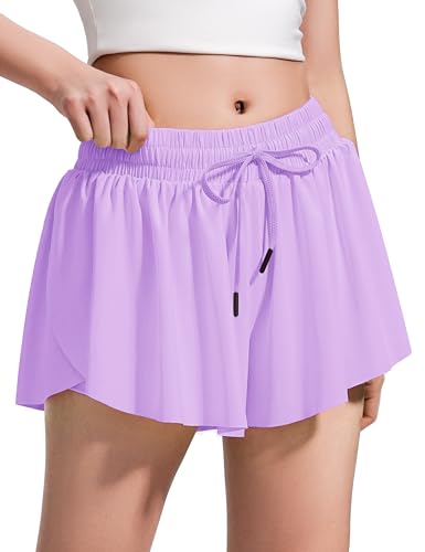 Image of BOOPH Girls Flowy Shorts Kids Athletic Butterfly Shorts with Pockets 2-in-1