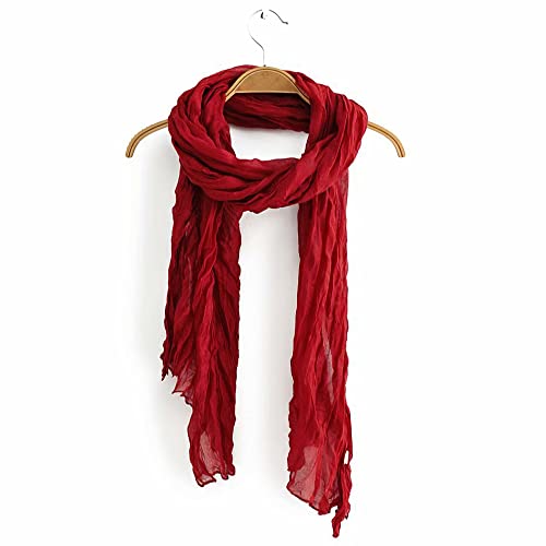 Belsen Summer Cotton Blend Crinkle Vintage Soft Scarf Fashion Solid Scarf Wrap Shawl (Red) #TOP2