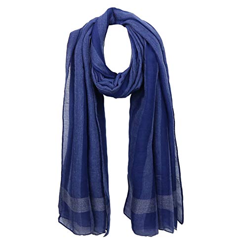 Emorias 1 Pcs Bufanda de Mujer Algodón Hilo Balinés Delgada y Ligera Chal Ropa Decoracion Elegante Raya Fulares - Azul Marino