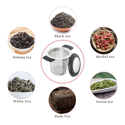 Tea Strainers for Loose Tea, Lccowot Stainless Steel Loose Leaf Tea Steeper Strainer with Heat-Resistant Silicone Handle, Extra Fine Mesh Tea Ball Infusers for Hanging on Mugs Cups (Dishwasher Safe)