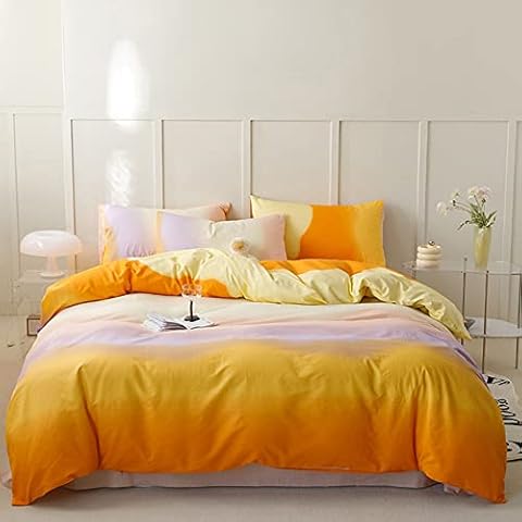 CLOTHKNOW Orange Yellow Comforter Set King Yellow Purple Bedding Comforter Sets Orange Comforter King Abstract Art Comforter Soft 3Pcs Mustard Yellow King Size Comforter Set Cover