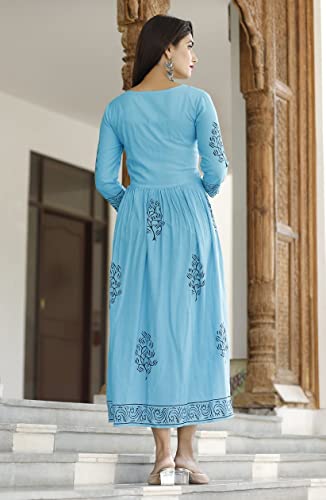 Image of TARANJAL Women's Rayon Anarkali Hand Block Printed Kurti