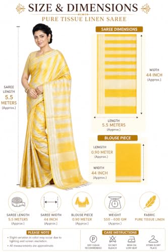 Image of HAIDER ALI AND SONS Pure Tissue Linen Saree for Women with Blouse Piece | Bhagalpuri Handloom Linen Saree | Soft Breathable Lightweight Ethnic Saree for Party, Festival, Office Wear |