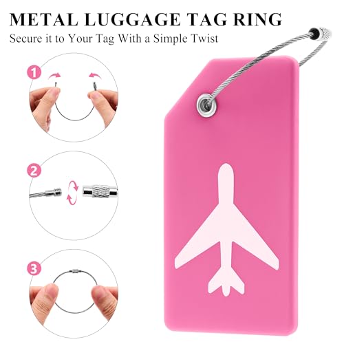 Image of Silicone Luggage Tag for Suitcases with Stainless Loop, TSA Approved, Privacy Protection Travel Essentials Bag Tags by Gostwo, Pink, 3.6 inch x 2 inch x 0.25 inch, Playful /Feminine