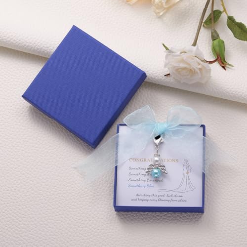 Image of MIXJOY Something Blue Gift for Bride, Wedding Day Bridal Blue Pearl Angel Wings Bouquet Garter Charm for Bride to Be
