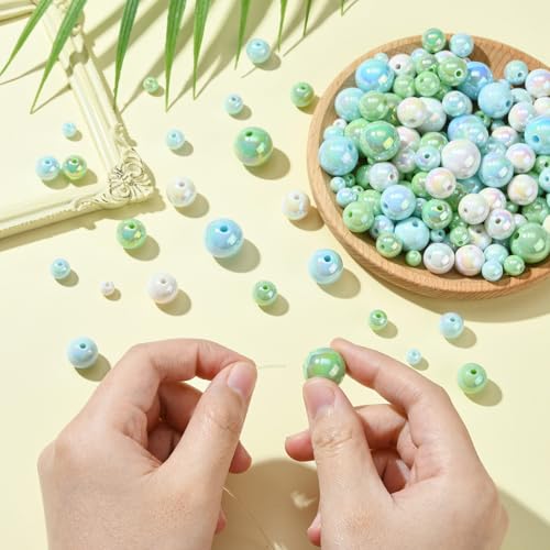 Ipotkitt Approx 320pcs Random Ocean Themed Acrylic Round Beads Chunky Plastic Ball Beads Iridescent Loose Beads for DIY Craft Bracelet Jewellery Making - Image 4