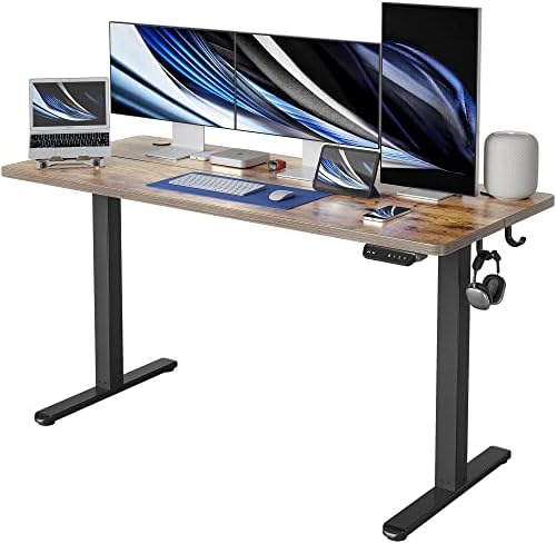 FEZIBO Height Adjustable Electric Standing Desk, 100 * 60cm Stand up Table, Sit Stand Home Office Desk with Splice Board, Black Frame/Black Top