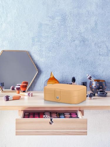 Image of Cortina Jewellery Organiser PU Leather Zipper | Portable Storage Box Case with Dividers | Container for Rings, Earrings, Necklace Home Organizer - Yellow