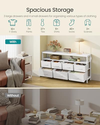 Image of SONGMICS BELLAH Collection - Dresser for Bedroom with App-Controlled LED Lights and Charging Station, Chest of Drawers, TV Stand, 7 Drawers, Shelf, Modern, Cloud White ULGS733WH05S