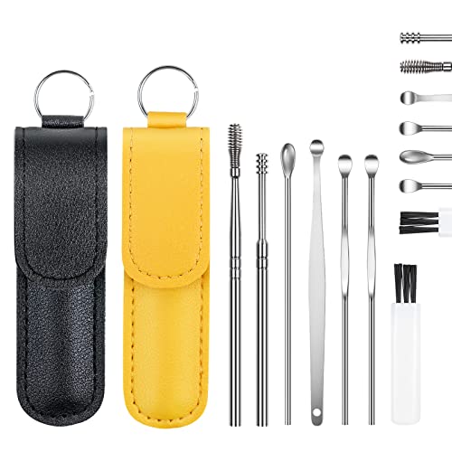 Vicloon Ear Wax Removal Kit, 12 Pcs Ear Pick Tools Ear Cleaning Tool Set, Portable Innovative Spring Earwax Cleaner Tool Stainless Steel Ear Wax Remover, Reusable Ear Cleaner for Children and Adults