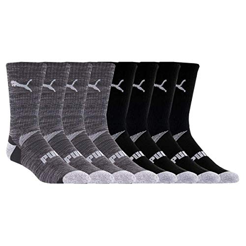 Puma Men's Crew Socks Moisture Control Size 6-12, Black, 8 Pairs #TOP23