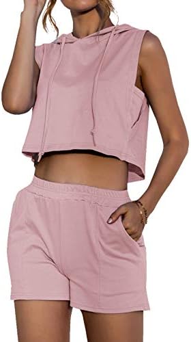 LYANER Women’s 2 Piece Tracksuit Sleeveless Hoodies Crop Tank Top and Shorts Set Outfits