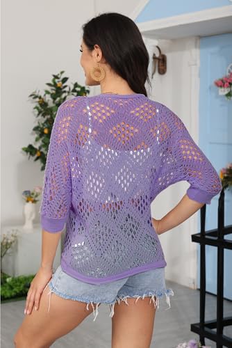 Image of NASKY Womens Crochet Top Summer Fashion 2026 - Sexy 3 /4 Batwing Sleeve Knit Sweater