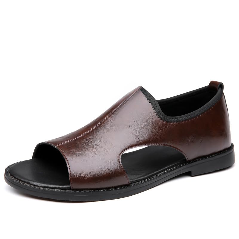 Men's Casual Slip-On Sandals Black Open Toe Shoes with Rubber
