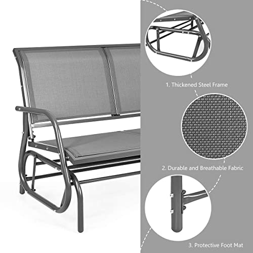 Giantex Swing Glider Chair 48 Inch With Spacious Space, 2 People Swing Lounge Glider Chair Cozy Patio Bench Outdoor & Indoor For Patio, Backyard, Poolside, Lawn Steel Rocking Garden Loveseat (Gray) #TOP3
