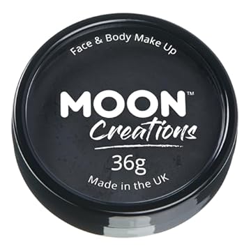 Moon Creations Pro Face & Body Makeup | Black | 36g | Professional Colour Paint Cake Pots for Face Painting | Face Paint For Kids, Adults, Fancy Dress, Festivals, Halloween